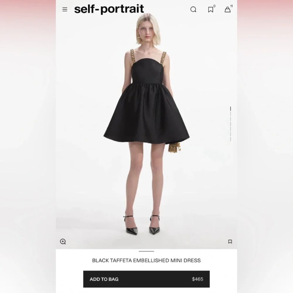 Self Portrait BLACK TAFFETA EMBELLISHED MINI DRESS - Picture 2 of 4